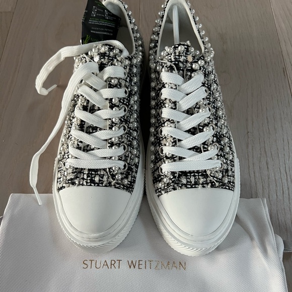 Brand new Stuart Weitzman (Goldie Sneaker) tweed/black with pearl - Picture 1 of 2